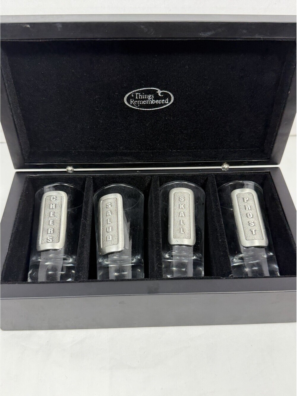 Vintage Things Remembered Pewter Shot Glass Set of 4 Prost Cheers Skål